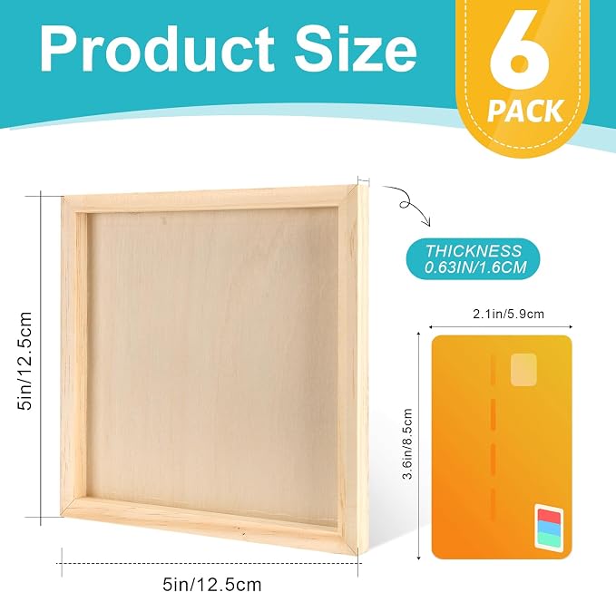 ESRICH 5x5 Inch Wood Panels, 6 Pack Square Craft Wood Canvas Boards, Blank - Image 3