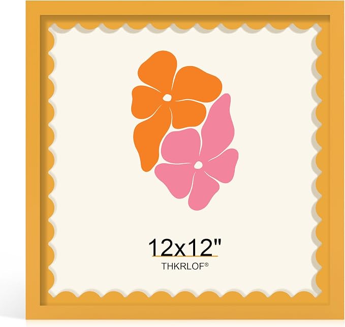 12x12 Picture Frame with Wavy Mat, Wooden Real Glass 12 x 12 Photo Frame by THKRLOF