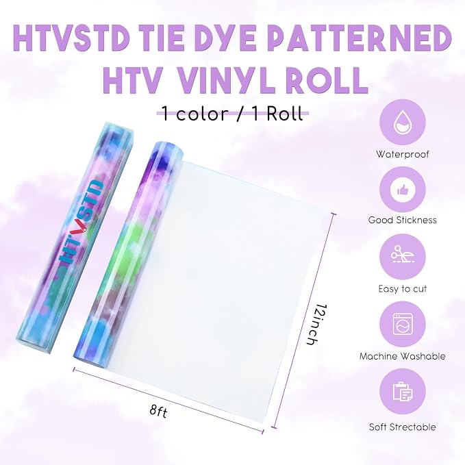 HTVSTD Purple Tie Dye HTV Heat Transfer Vinyl 12×8ft Iron on Vinyl | Vivid Color - Image 2