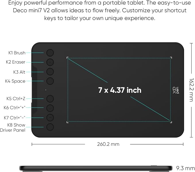 XPPen Updated Deco Mini7 V2 Drawing Tablet-16384 Levels of Pressure - Image 4