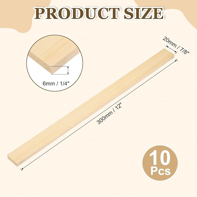 MECCANIXITY 10Pcs Wood Strips Slats, 1/4" x 7/8" x 12" Thin Wood Sticks Flat - Image 2