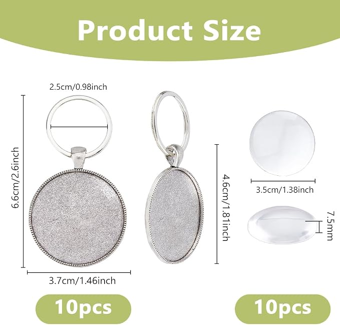 DICOSMETIC 10 Sets Cabochon Keychain Blanks Keychain Pendant Tray 35mm Platinum - Image 2
