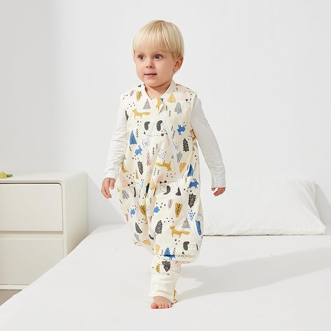 Duomiaomiao 2.5 TOG Toddler Sleep Sack 6-12 Months 100% Cotton Winter Side Open Zipper Baby Sleep Sack with Feet, Warm Toddler Wearable Blanket
