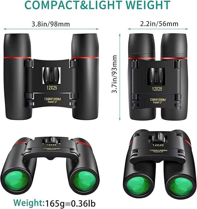 POLDR 12X25 Small Pocket Binoculars Compact Adults, Mini Kids Binoculars Boys - Image 2