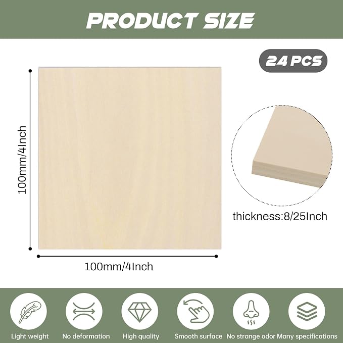 24 Pack Plywood Sheets, Unfinished Wood Boards Blanks - Image 2