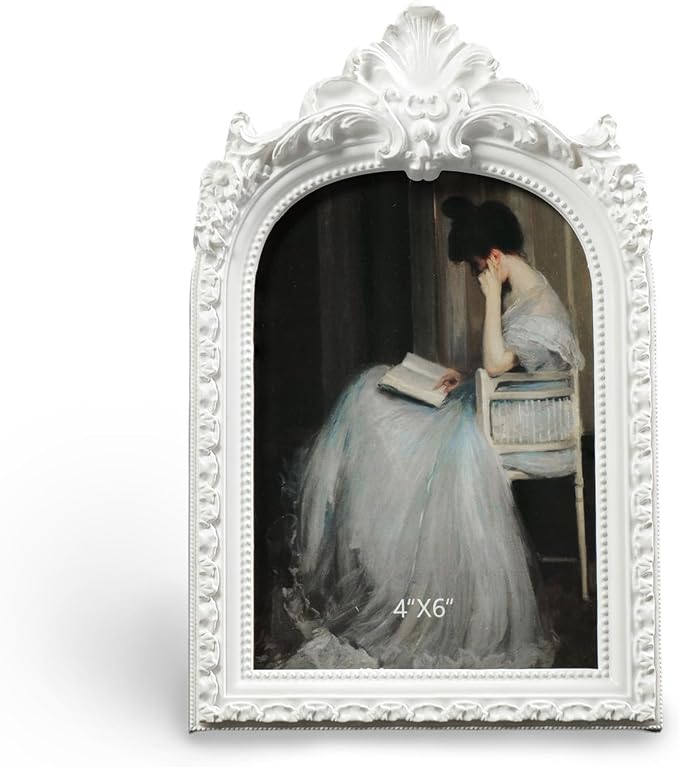 Cuspin 4x6 White Arched Picture Frame, Vintage Ornate Resin Photo Frame - Image 9