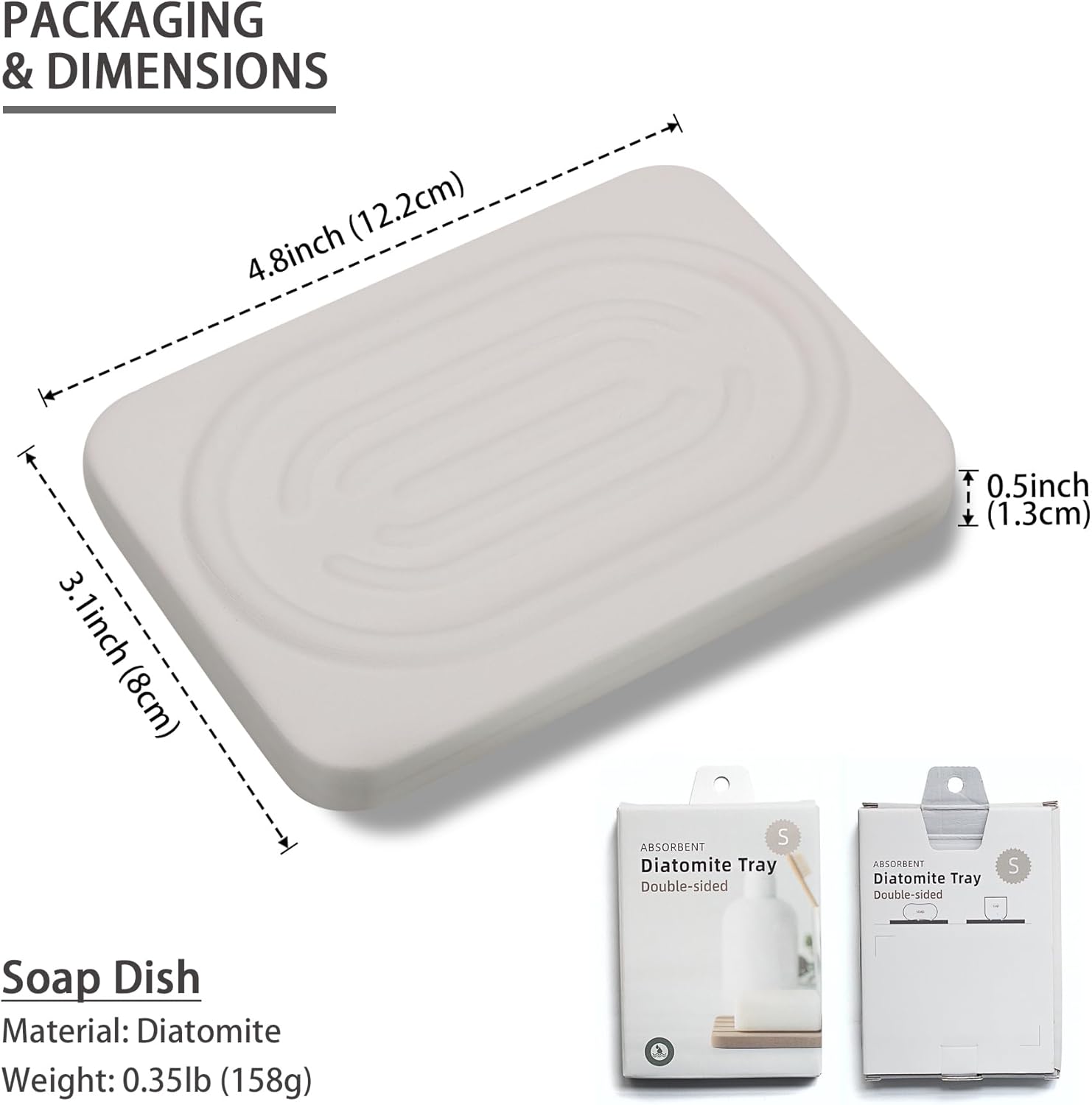 Diatomite Soap Dish for Kitchen Organizer, Quick Dry Sink Caddy Holder for Sponge, Brush, Toothbrush - Fast Absorbing Stone Tray (Beige, 4.8" x 3.1")