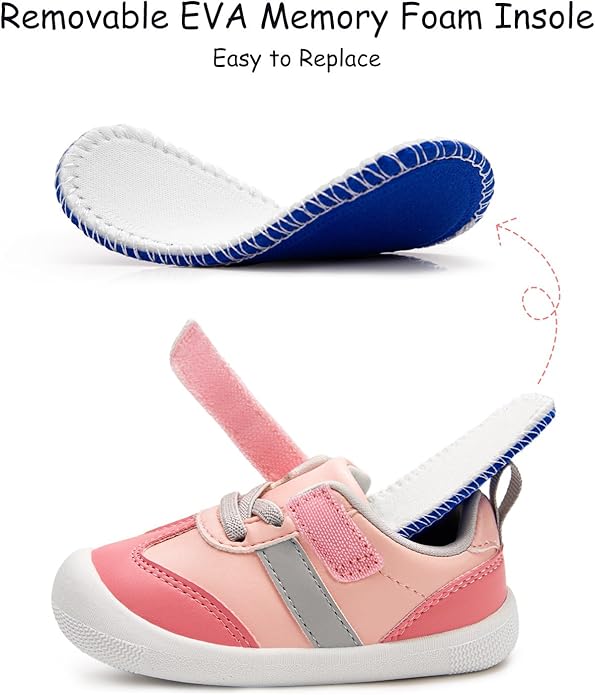 Baby Shoes Boys Girls Barefoot Wide Toe Box Zero Drop First Walkers PU Leather Nonslip Toddler Sneakers for 6-24 Months Infant Walking,Running,Crawling