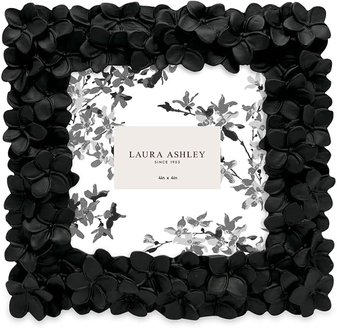 Laura Ashley 4x4 Black Flower Textured Hand-Crafted Resin Picture Frame w/Easel - Image 2