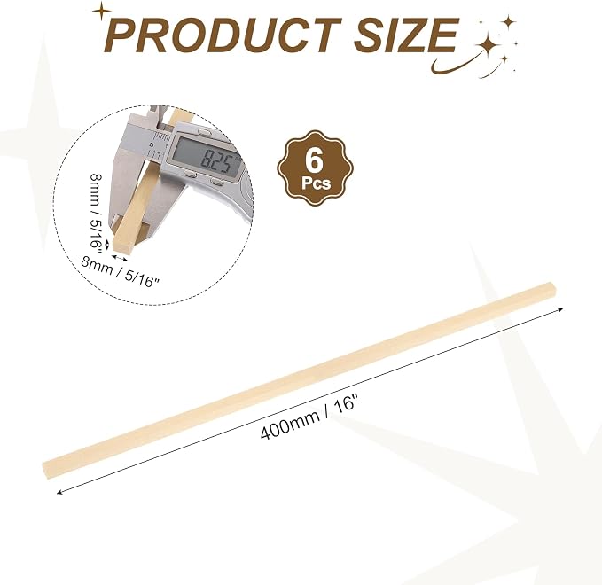 MECCANIXITY 6Pcs Basswood Sticks, 5/16" x 5/16" x 16" Square Wooden Dowel Rods - Image 2