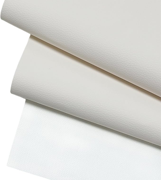White Faux Leather Fabric 39"×55" Lychee Grain Upholstery Vinyl by JERLITU