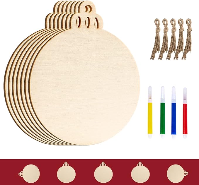 Artmag 50pcs Christmas Unfinished Wood Wooden DIY Ornaments Blank Round Wood by Artmag