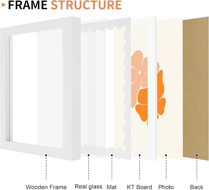 6x8 Picture Frame with Wavy Mat, Wooden Real Glass 6 x 8 Photo Frame - Image 5