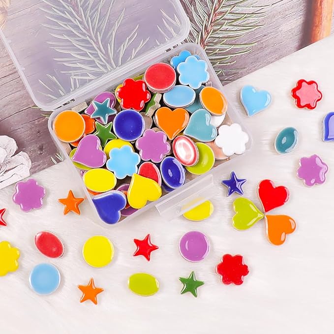 170g Ceramic Mosaic Tiles Pieces, Heart Star Oval Round Flower Shape Mosaics - Image 4