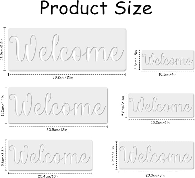 6 Pack Large Welcome Stencils for Painting on Wood, Reusable Vertical Letter - Image 2