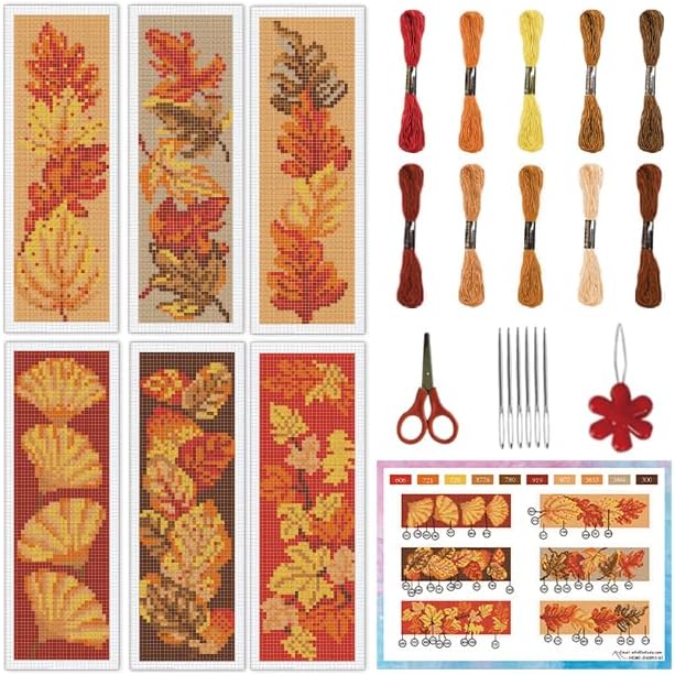 INFUNLY 6PCS Falling Leaf Cross Stitch Bookmark Kit by INFUNLY