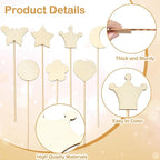 14 pcs Princess Wand Theme Undyed Wooden Cutouts Flower Crown Butterfly Star - Image 3