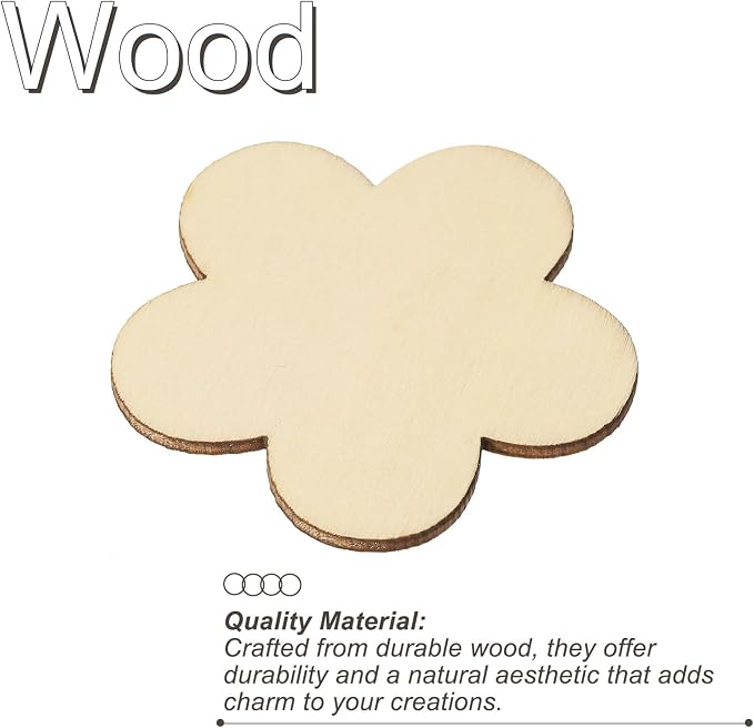 PATIKIL 60mm Wooden Flowers, 50 Pack Unfinished Wood Flowers Blank Wooden - Image 4