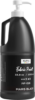 Nicpro Black Fabric Paint with Pump, 33.8 fl oz Large Fabric Paint by Nicpro