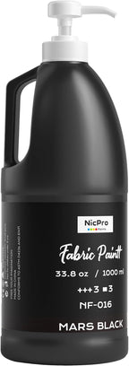 Nicpro Black Fabric Paint with Pump, 33.8 fl oz Large Fabric Paint by Nicpro