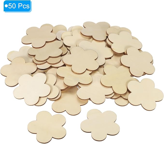 PATIKIL 60mm Wooden Flowers, 50 Pack Unfinished Wood Flowers Blank Wooden - Image 3