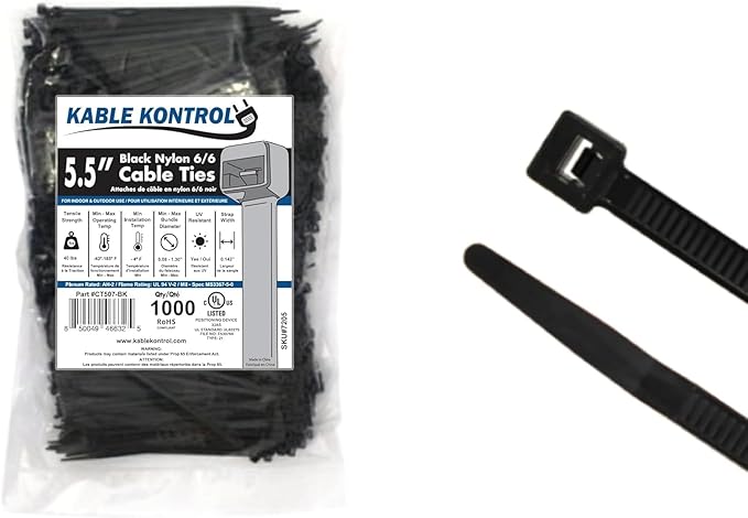 Kable Kontrol Cable Zip Ties 1000 Pcs 5.5 Inch Black, 40 Lbs Tensile Strength by KABLEKONTROL%C2%AE