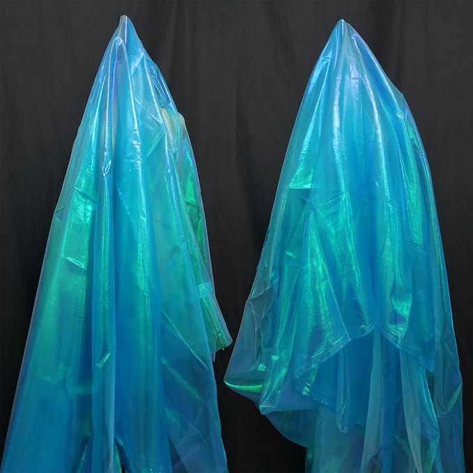 Sky Blue Iridescent Organza Fabric - Image 3