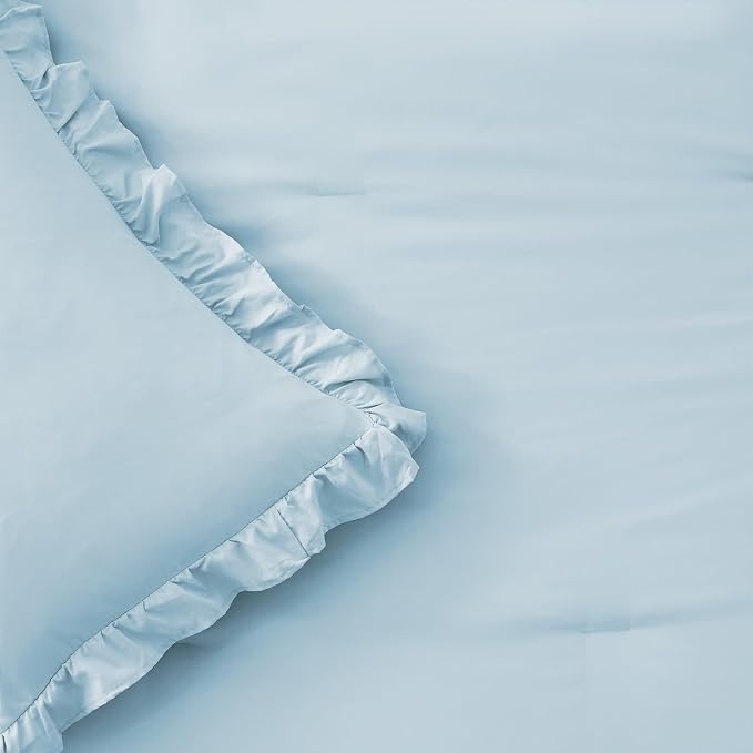 FUANNA King Size Comforter Set Light Blue, 3 Pieces Ruffle King Bedding Set - Image 8