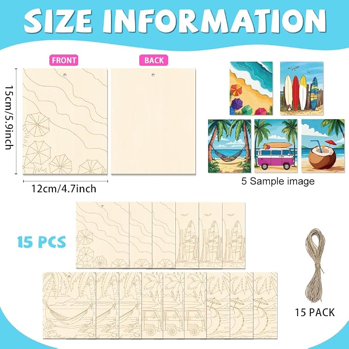 15 Pcs Unfinished Wood Crafts to Paint - Image 2