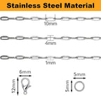 Jishi 16ft Paperclip Chain 4mm Silver Stainless Steel Paper Clip Link Chain Roll - Image 3