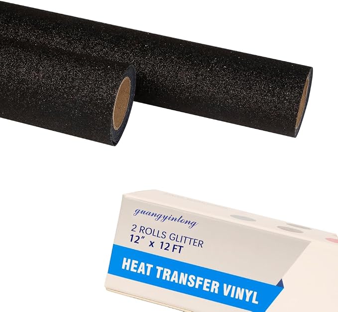 guangyintong Glitter Black Heat Transfer Vinyl HTV Rolls, 2 Rolls 12" x 12ft by guangyintong