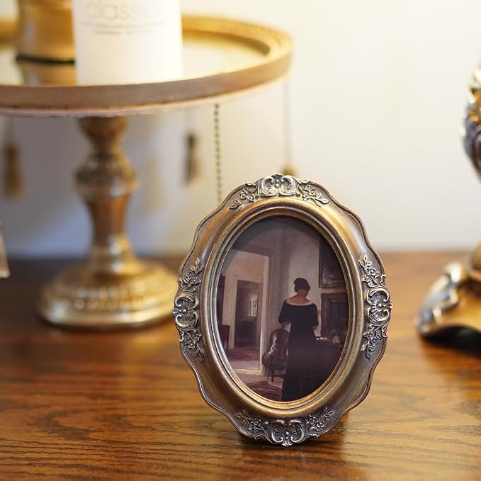 SIKOO Vintage Picture Frames 2.5x3.5 Small Antique Oval Picture Frame Tabletop - Image 2