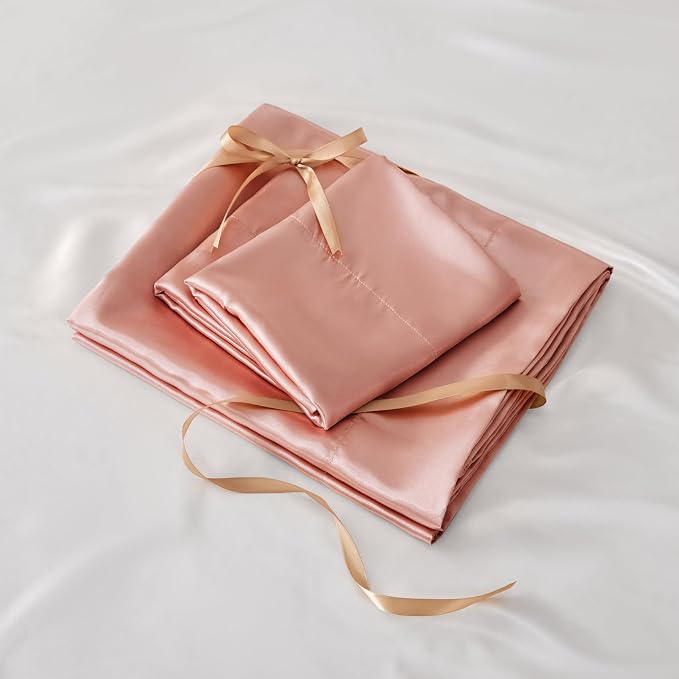 BEDELITE King Size Sheets Set, Luxury Soft Rose Pink Satin Sheets - Image 6