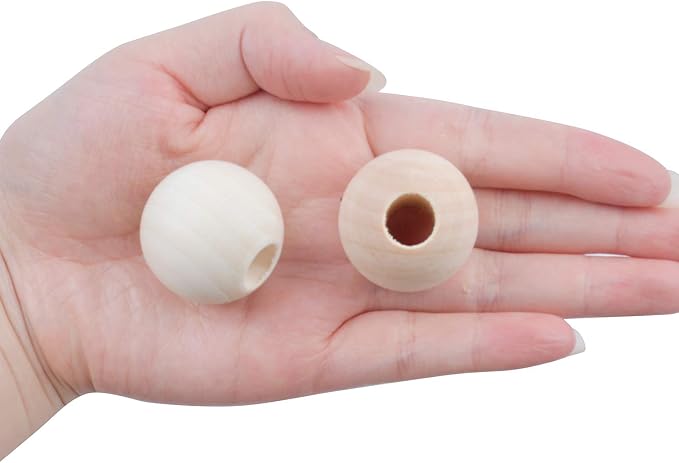 Jdesun 25 Pieces Wooden Beads, Natural Round Wood Loose Beads Wood Spacer 30mm - Image 4