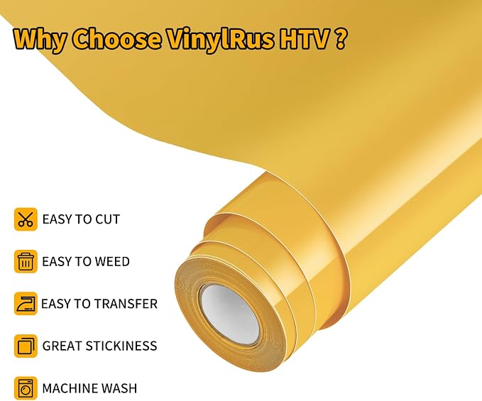 VinylRus Heat Transfer Vinyl-12” x 20ft Yellow Iron on Vinyl Roll - Image 3