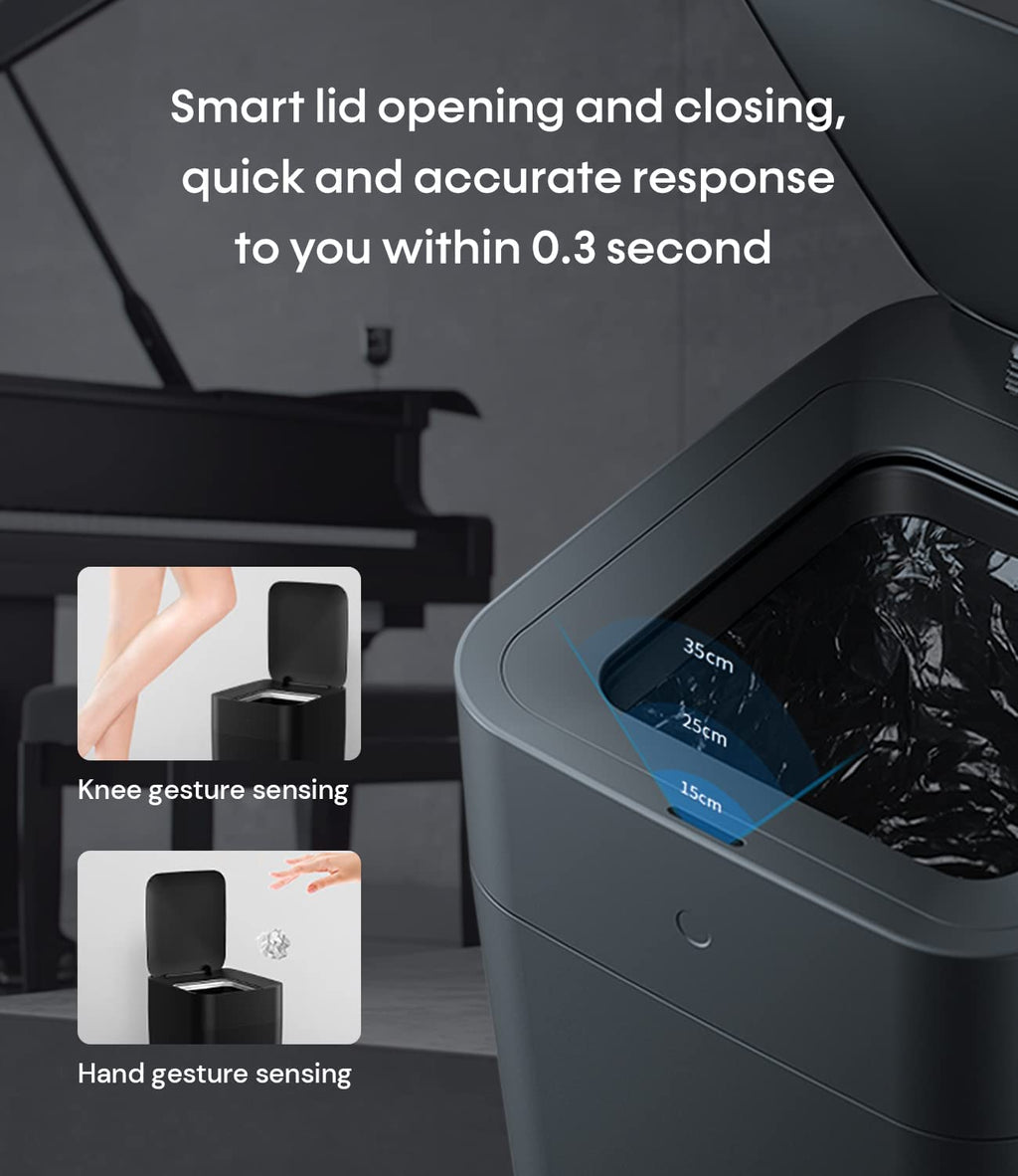 TOWNEW T1S 4.1 Gallon Automatic Self-Sealing and Self-Changing, Motion Sense Activated Trash Can, 2024 Upgrade Smart Garbage Can with Lid for Kitchen Bathroom Office, Black
