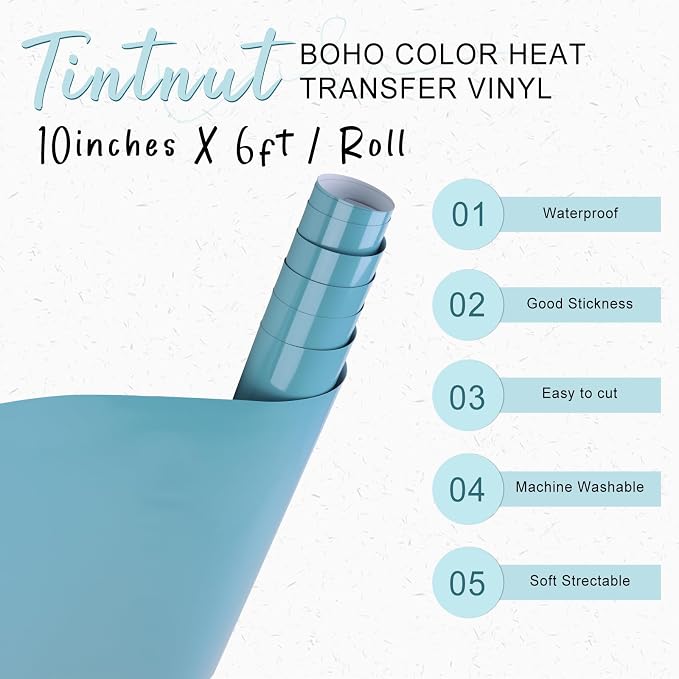 Tintnut Aqua Lake Blue Heat Transfer Vinyl, 10inx6ft Iron on Vinyl | Neutral - Image 2