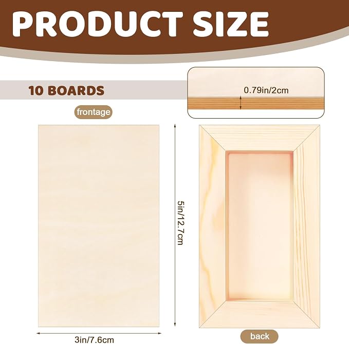 FSWCCK 10 Pack 3 x 5 inch Wood Panel Boards, Unfinished Wood Canvas Panels - Image 2