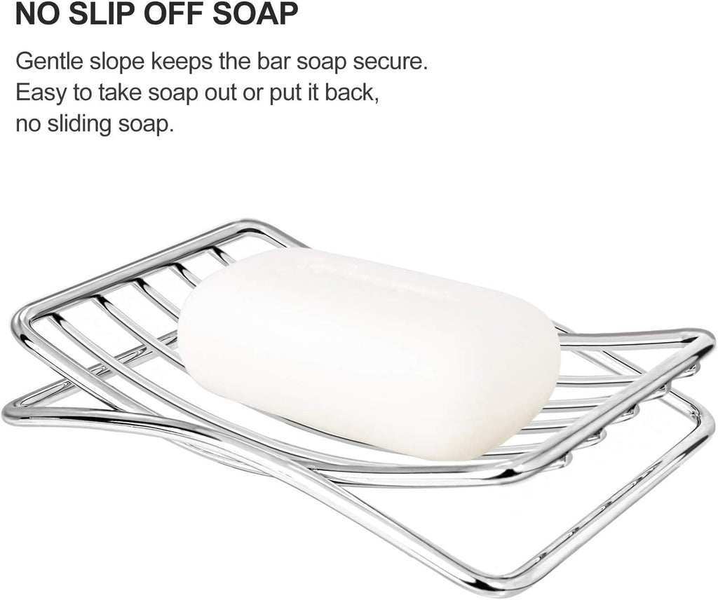 Soap Dish Stainless Steel Bar Soap Holder for Shower Bathroom, Self-draining Soap Dishes Sponge Holder for Kitchen Sink, Easy Cleaning Quick Dry with White Soap Saver