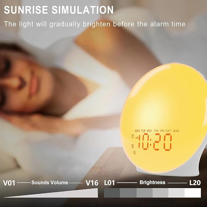 JALL Sunrise Alarm Clock with 25 Soothing Sounds, Sunset Lamp & 5W Bluetooth - Image 3