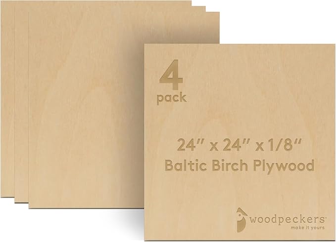 3 mm Baltic Birch Plywood 1/8 x 24 x 24 Inch, Box of 4 B/BB Grade Craft Wood by Woodpeckers