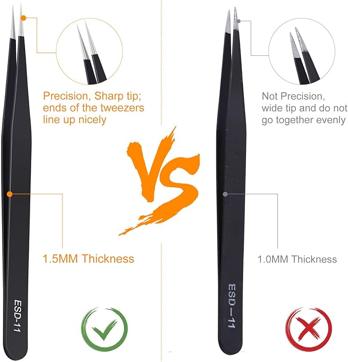 kaverme 3PCS Precision Tweezers Set, Upgraded Anti-Static Stainless Steel of - Image 6
