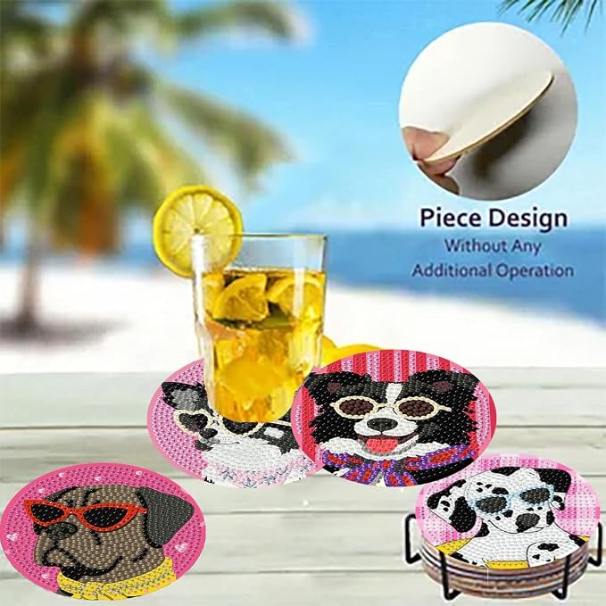 8 Pack Diamond Art Coasters, Funny Dog Diamond Painting Coasters Kits | Dog - Image 4