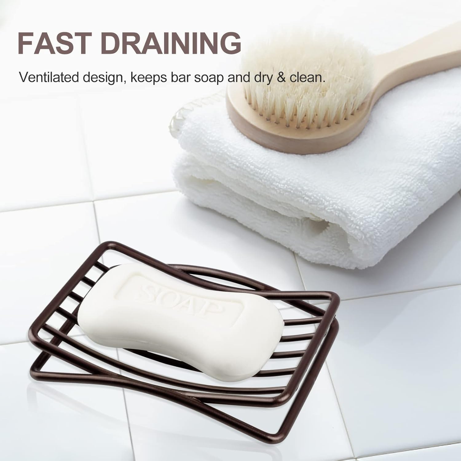 Soap Dish for Shower Bathroom Bar Soap Holder, Stainless Steel Self-draining Sponge Holder for Kitchen Sink Bathtub, Easy Cleaning Quick Dry, Bronze