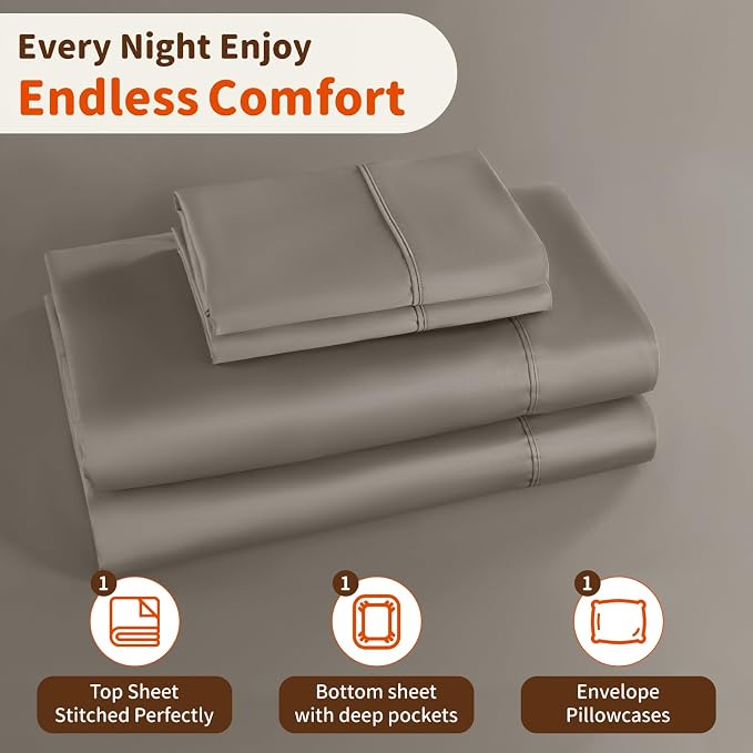 LBRO2M 1000 Thread Count 100% Egyptian Cotton Sheets Set Twin, 3 Piece Sets Bed - Image 5