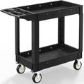 2 Shelf Heavy Duty Plastic Utility Cart, Service Cart Tub Storage W/Deep Shelve Holds up to 1000 lbs, Rolling Utility Cart with 360°Swivel Wheels, Work Cart for Warehouse, Garage, Cleaning