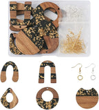 FASHEWELRY 10Pcs Resin Wood Earrings Charms Teardrop Flat Round Wooden Earring - Image 7