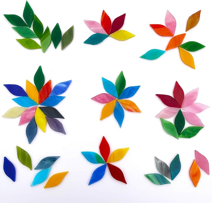 LITMIND 120 Pieces Mixed Colors Mosaic Glass Petals & Leaves, Hand-Cut Stained - Image 3