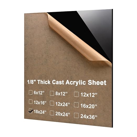 KINLINK 18x24 Plexiglass Sheets 1/8 inch Thick - 3mm Black Cast Acrylic Sheet by KINLINK