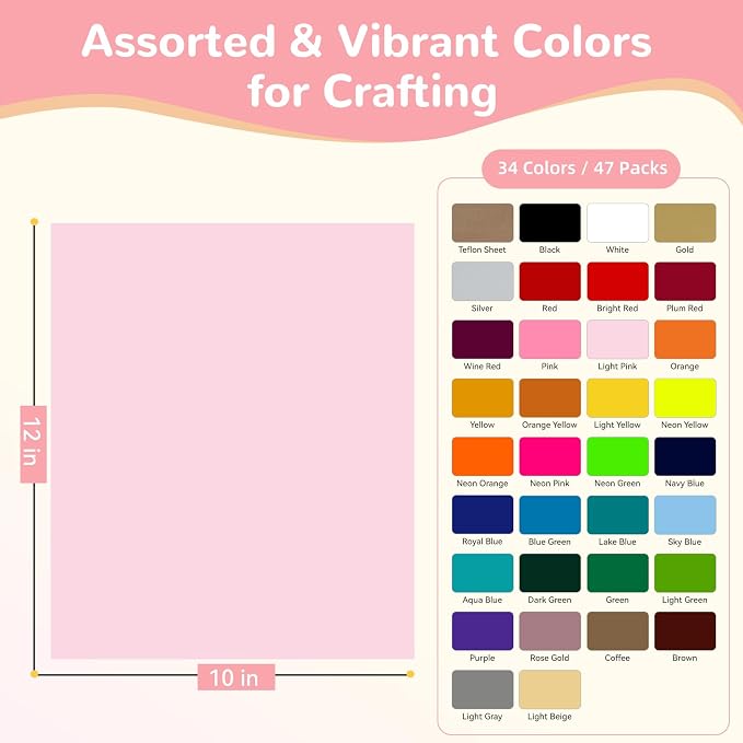 HTVRONT HTV Heat Transfer Vinyl 47 Pack 12" x 10" Iron on Vinyl - Image 2